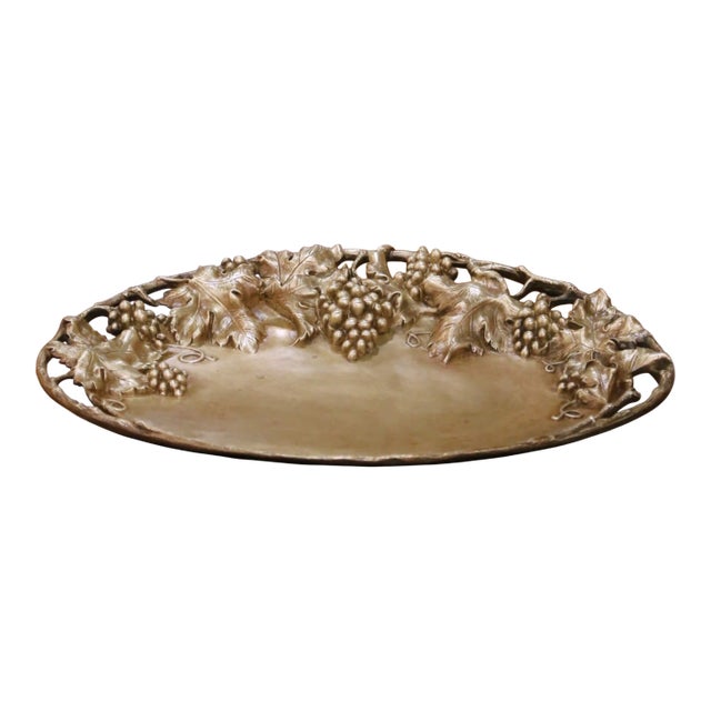 19th Century French Bronze Grape Vine Tray Vide-Poche Signed L. Buissonin For Sale