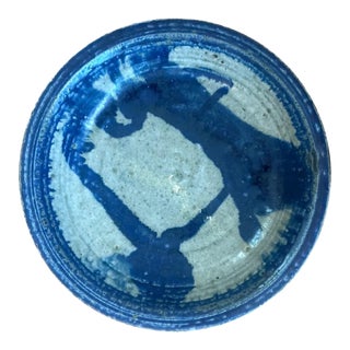 Vintage Blue Abstract Ceramic Bowl For Sale