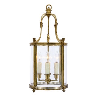 French Antique, Louis XVI Style Lantern, Brass and Glass For Sale