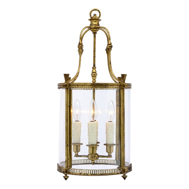 French Antique, Louis XVI Style Lantern, Brass and Glass For Sale