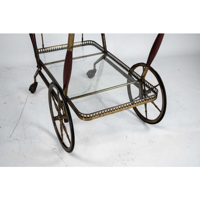 Cesare Lacca Mid-Century Italian Brass and Glass Bar Cart from Cesare Lacca, Italy, 1950s For Sale - Image 4 of 14