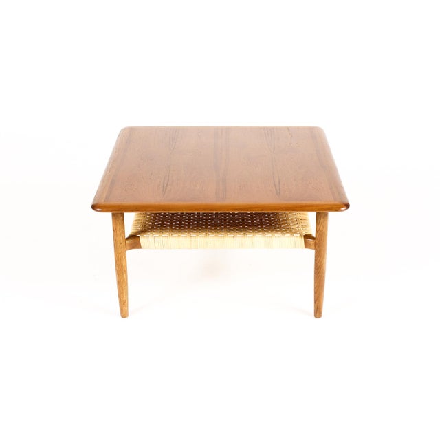 1960s Danish Modern / Mid Century Square Coffee Table Attributed to Kurt Østervig for Jason Mobler— Cane Shelf For Sale - Image 4 of 7