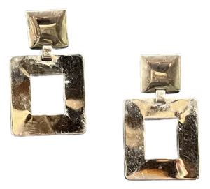Vintage Postmodern 1980s Gold Geometric Statement Earrings- Set of 2