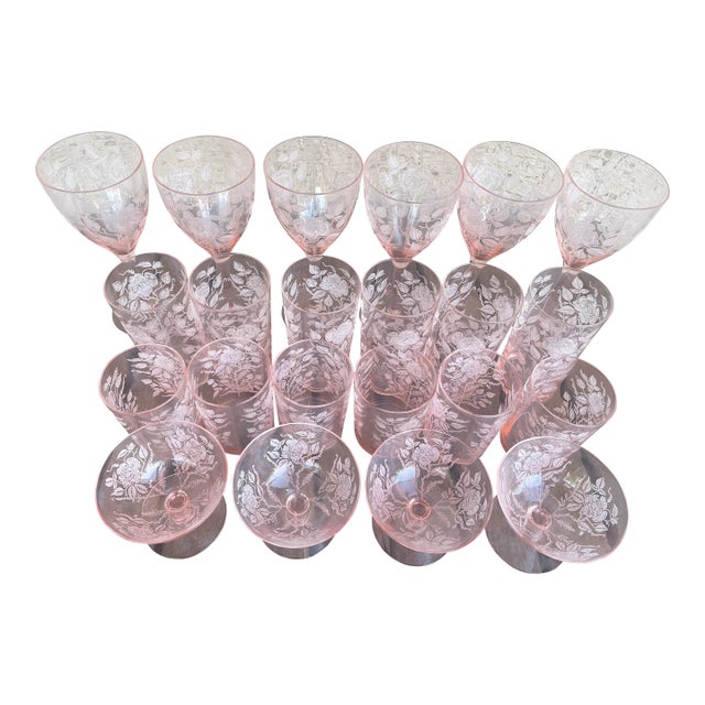 Vintage Cambridge Glass Company’s Dresden Rose Pink Pattern Glassware - Setting for 6 For Sale