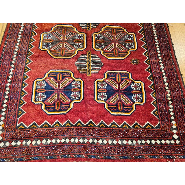 Vintage Afghan Tekke Bokhara in Allover Geometric Pattern in Red, Navy, Gray, Ivory For Sale In Chicago - Image 6 of 11