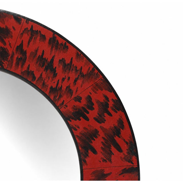 Art Deco Vintage Circular Red Hand Painted Tortoiseshell Mirror Frame For Sale - Image 3 of 9