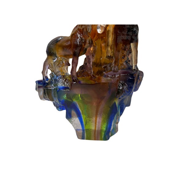 Golden Orange 3 Rams Crystal Glass Fengshui Display Art Figure For Sale In San Francisco - Image 6 of 12