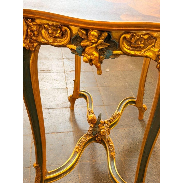 Rococo Vintage Romeo & Juliet Painted Cherub Table Green For Sale - Image 3 of 10