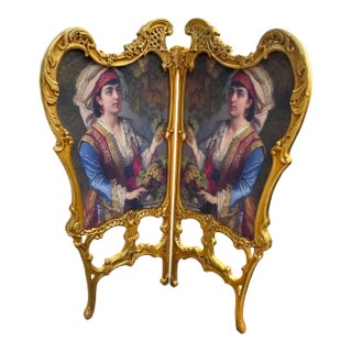 1960 French Louis XVI Gold Beech Folding Screen - 2 Panels For Sale