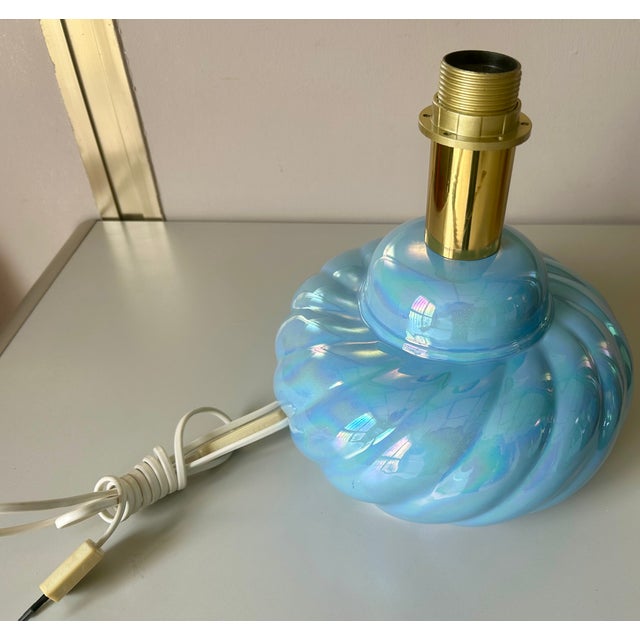 Mid-Century Iridescent Blue Ceramic Lamp Base in the style of Tommaso Barbi, 1970s, in Very Good conditions. Designed 1970...