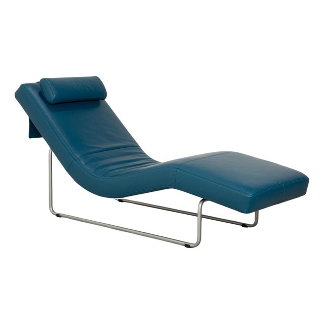 Petrol Blue 680 Leather Chaise Lounge with Manual Function from Rolf Benz For Sale
