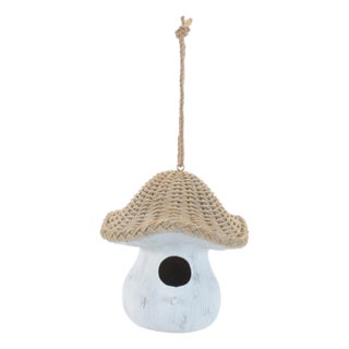 Mushroom Birdhouse with Wicker Design 8"H For Sale
