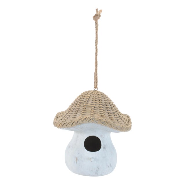 Mushroom Birdhouse with Wicker Design 8"H For Sale