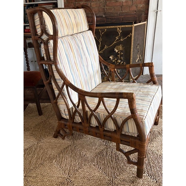 Mid 20th Century Mid Century Bamboo and Rattan Wingback Chair For Sale - Image 5 of 8