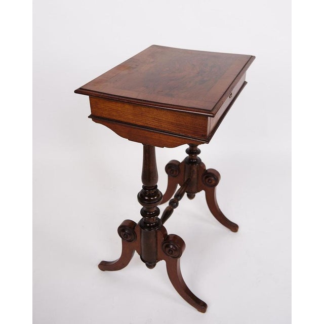 Brown Side Table with Drawer in Hand Polished Mahogany and Turned Legs , 1880s For Sale - Image 8 of 11