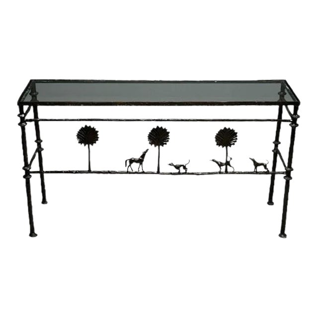 Giacometti Style, Mid-Century Modern, Console Table, Horse, Dog, Tree Motif For Sale