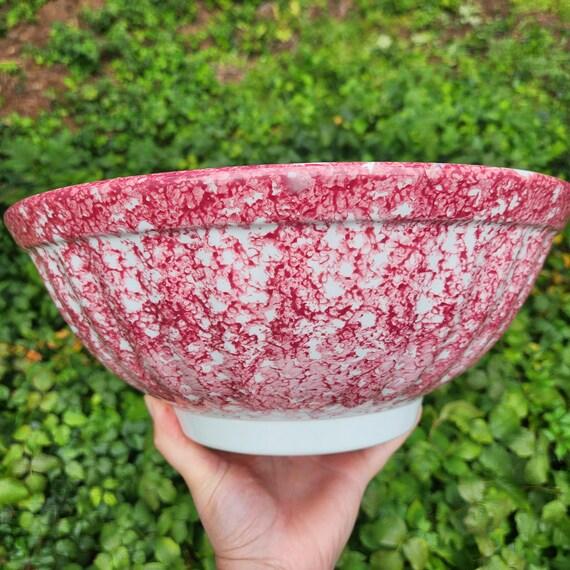 Italian Vintage Italian Roma Inc. Large 13" Red Spongeware Ceramic Serving Bowl – Vibrant Cranberry - Kitchen Decor For Sale - Image 3 of 8