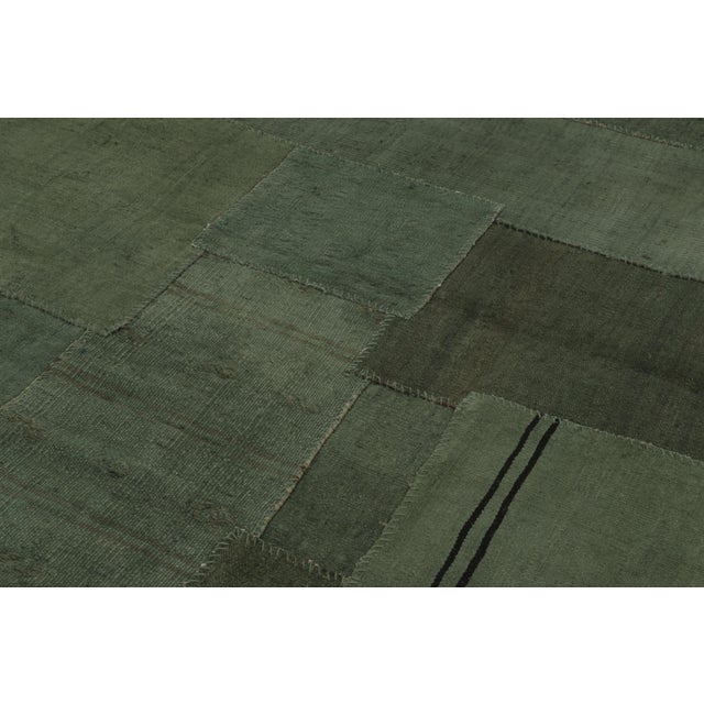 Rug & Kilim Vintage Turkish Patchwork Rug With Green Tones and Linear Accents - Rug & Kilim For Sale - Image 4 of 10