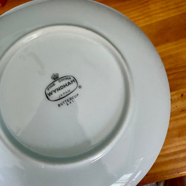 Vintage Wyndham “Buttercup” Bread & Butter Plates – Yellow and Blue Floral With Silver Trim – 6 1/8" – Sold Individually For Sale - Image 4 of 6