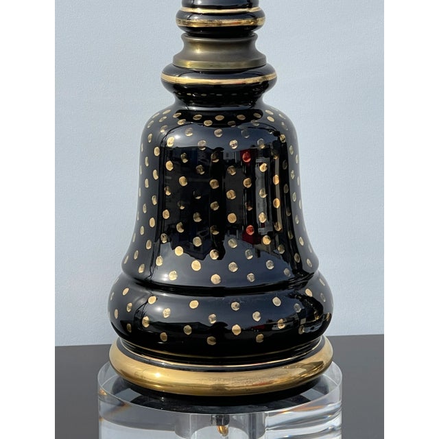 1940s Hollywood Regency Black Glass Lamps With Custom Made Shades - a Pair For Sale - Image 11 of 12