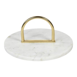 Ellie Round Marble Serving Tray with Brass Handle For Sale