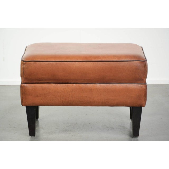 Vintage Sheepskin Ottoman with Black Piping For Sale - Image 4 of 10
