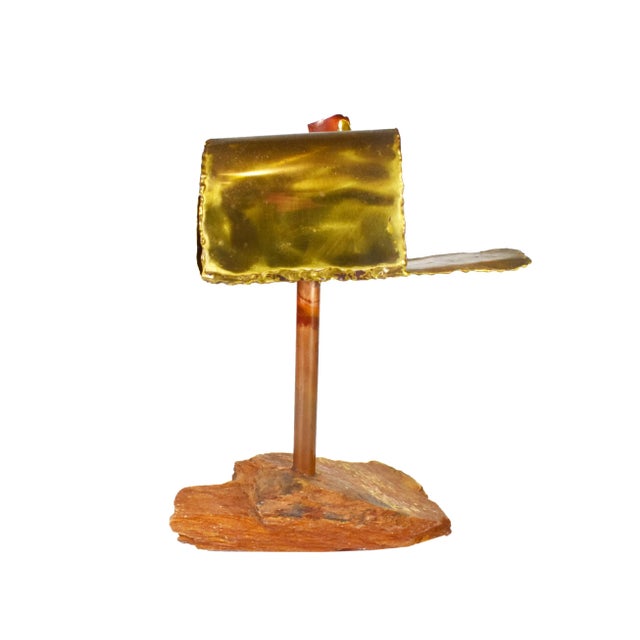 1980s 1980s Handmade Brass Copper Mail Box Note Holder Decor on Stone Base For Sale - Image 5 of 9