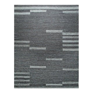 9x12 Gray Handwoven Wool Floating Rectangles Geometric Modern Carpet Rug For Sale