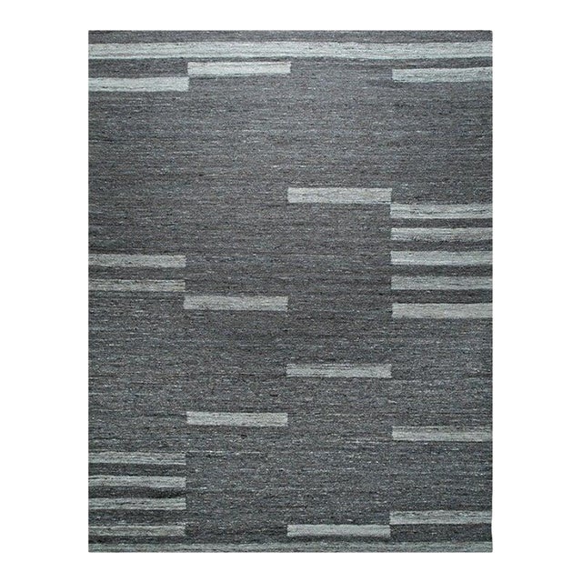 9x12 Gray Handwoven Wool Floating Rectangles Geometric Modern Carpet Rug For Sale