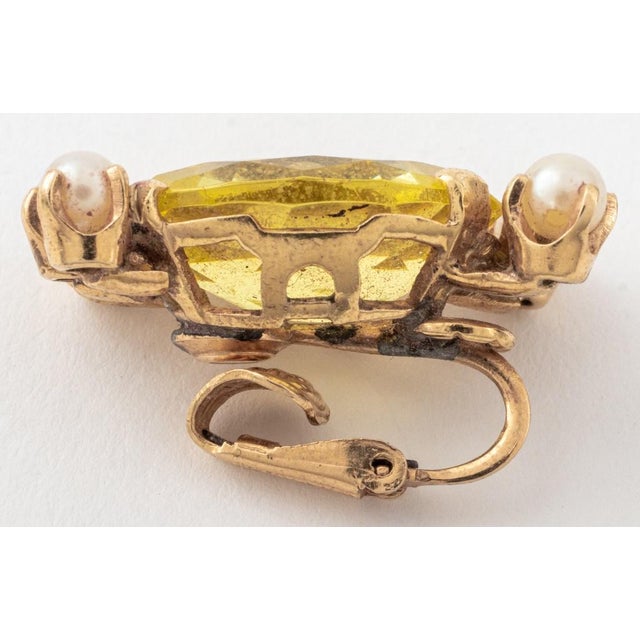 14k Yellow Gold Citrine Pearl Earclips For Sale - Image 4 of 5