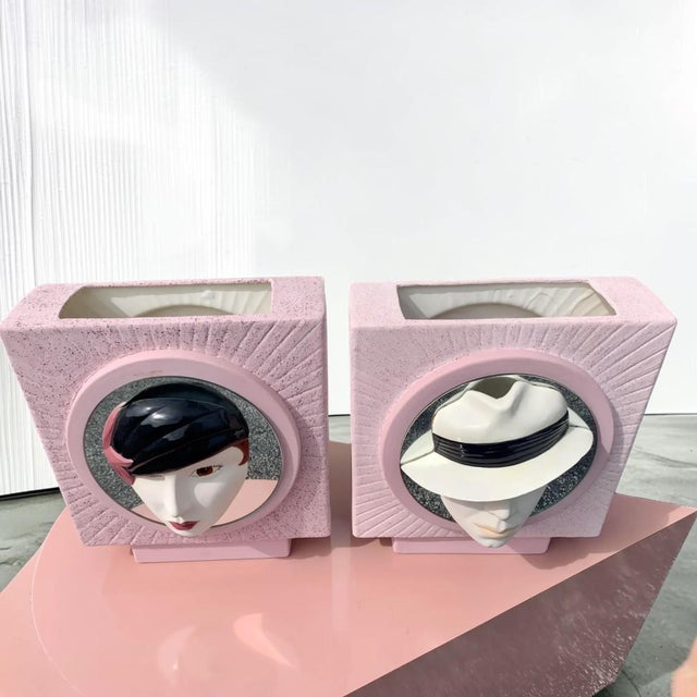Pink Vintage 1980s His and Hers Box Vases - a Pair For Sale - Image 8 of 13