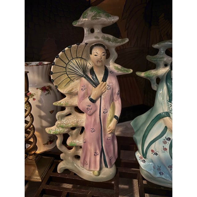 Alexander Blazys Pair Of Asian Ceramic Statues Authentic And Gorgeous
