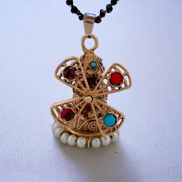 Antique 14k Yellow Gold Multi Gem Windmill Pendant For Sale In New York - Image 6 of 6