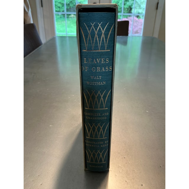Teal Mid-Century 1950 Heritage Club "Leaves of Grass" by Walt Whitman, Illustrated by Rockwell Kent - With Slipcase & Sandglass Insert For Sale - Image 8 of 18
