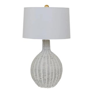 Matthew Izzo Home - Clancy White Rattan Table Lamp With Brass Finial For Sale