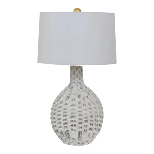Matthew Izzo Home - Clancy White Rattan Table Lamp With Brass Finial For Sale