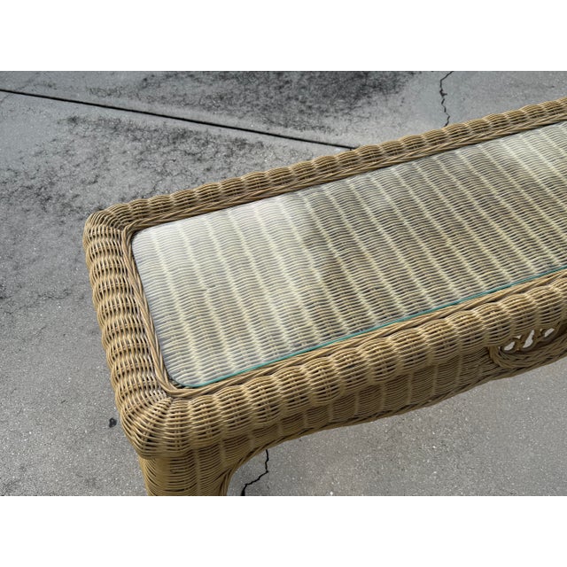 Vintage Sculptural Rattan Console Table With Glass Top For Sale - Image 10 of 13