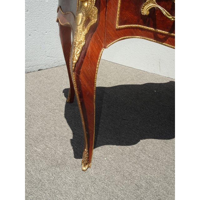 Vintage French Louis XV Bureau Plat Writing Desk Ornate Brass Ormolu Leather Top For Sale - Image 16 of 16