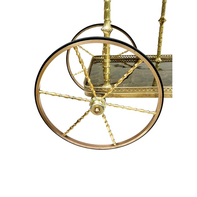 Maison Jansen Mid-Century Brass & Tortoise Bar Cart in the Style of Maison Jansen For Sale - Image 4 of 18