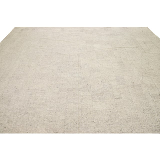 Modern Designed Kilim Flatweave Natural Wool Rug For Sale - Image 9 of 10