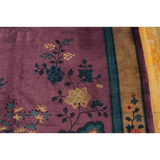 1920s Purple Floral Antique Chinese Art Deco Carpet 6'2"x8'9" Knotted Wool Rug For Sale - Image 9 of 10