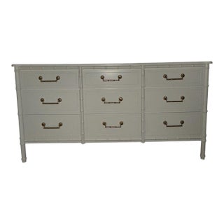 1960s Faux Bamboo Nine Drawer Dresser White Lacquer - Bali Hai Style For Sale