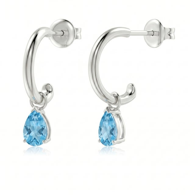 Blue Topaz Solitaire Drop, Dainty Unique Statement Earrings for Woman - A Pair For Sale - Image 4 of 5