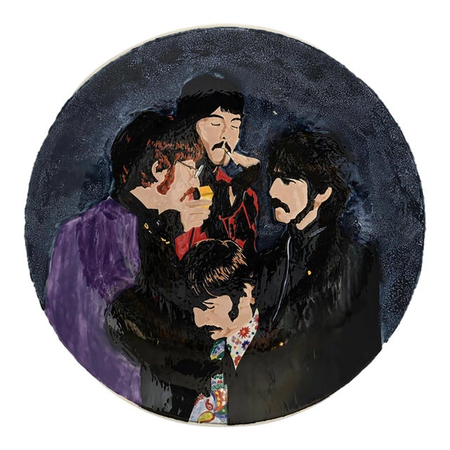Vintage Hand-Painted Beatles Charger For Sale