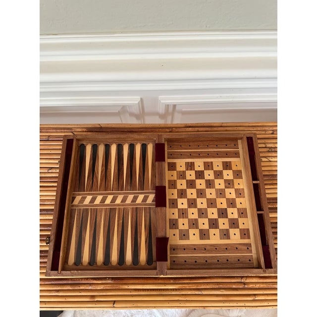 Vintage Mid-Century Inlaid Wood & Brass Tabletop Game Set Backgammon, Chess, Dominoes, Dice , Made in England For Sale - Image 17 of 17