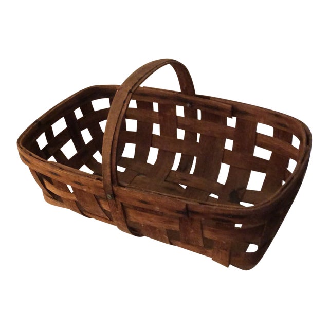 Antique Split Oak Basket With Handle For Sale