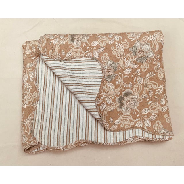 Vintage French Boutis Quilt, Pastel Floral Toile & Stripe, Queen Size For Sale - Image 11 of 12