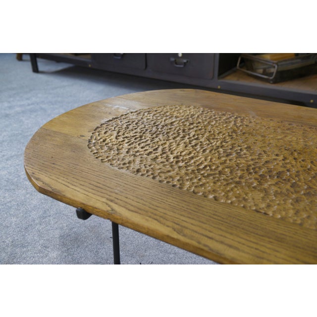 1950s Brutalist Coffee Table in Oak and Wrought Iron, 1950s For Sale - Image 5 of 12