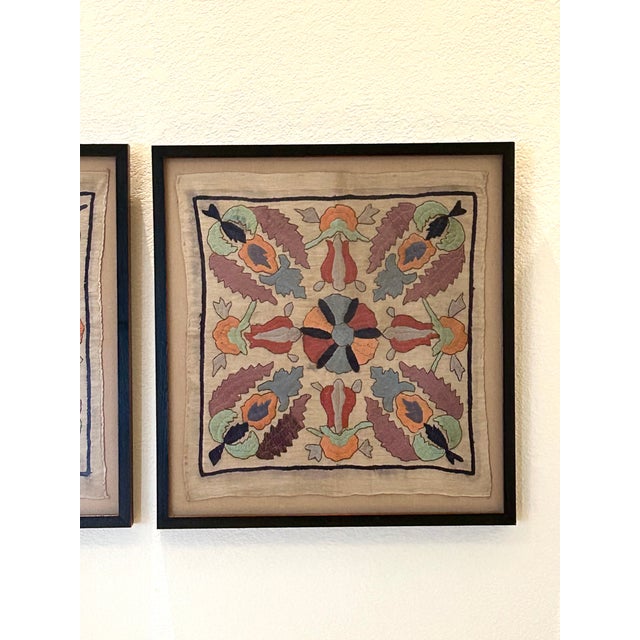 Textile Pair Antique Framed Art’s & Crafts Hand-Embroidered Floral Motif Textiles For Sale - Image 7 of 8