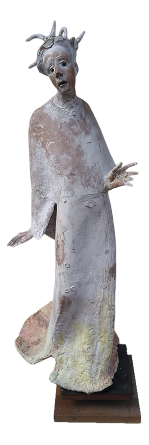 Maurizio Zurla Crema, Figurative Sculpture, 1970s, Polychrome Terracotta on Wood Base
